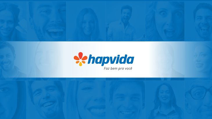 Imagem com alguns rostos sorridentes e a frase Hapvida - Faz bem para você